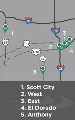 Map of five locations