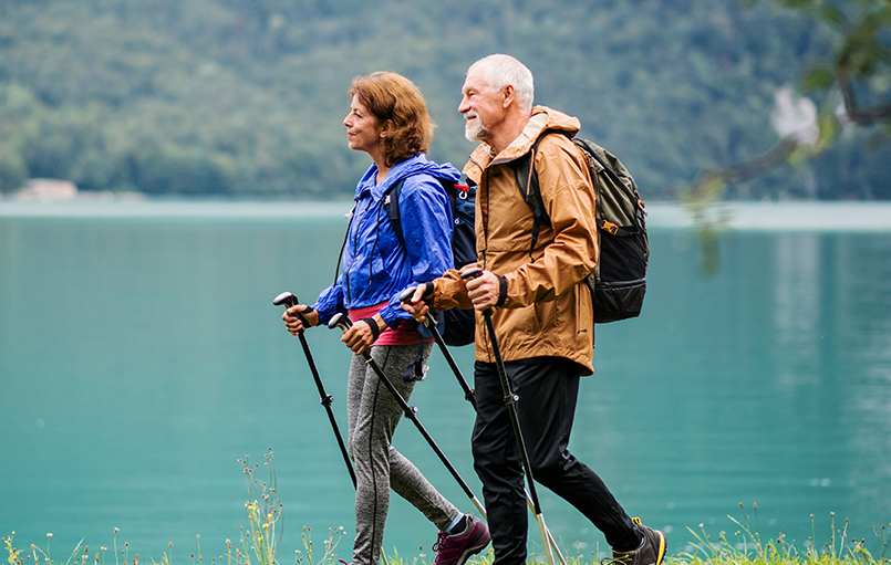 Middle Age couple hiking